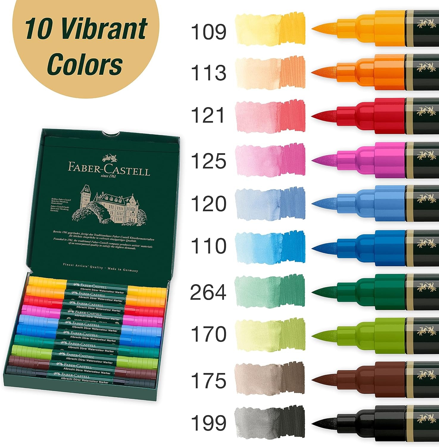 image:imageFaberCastell Albrecht Durer Watercolor Markers  10 Colors Watercolor Brush Markers for Artists10 Count