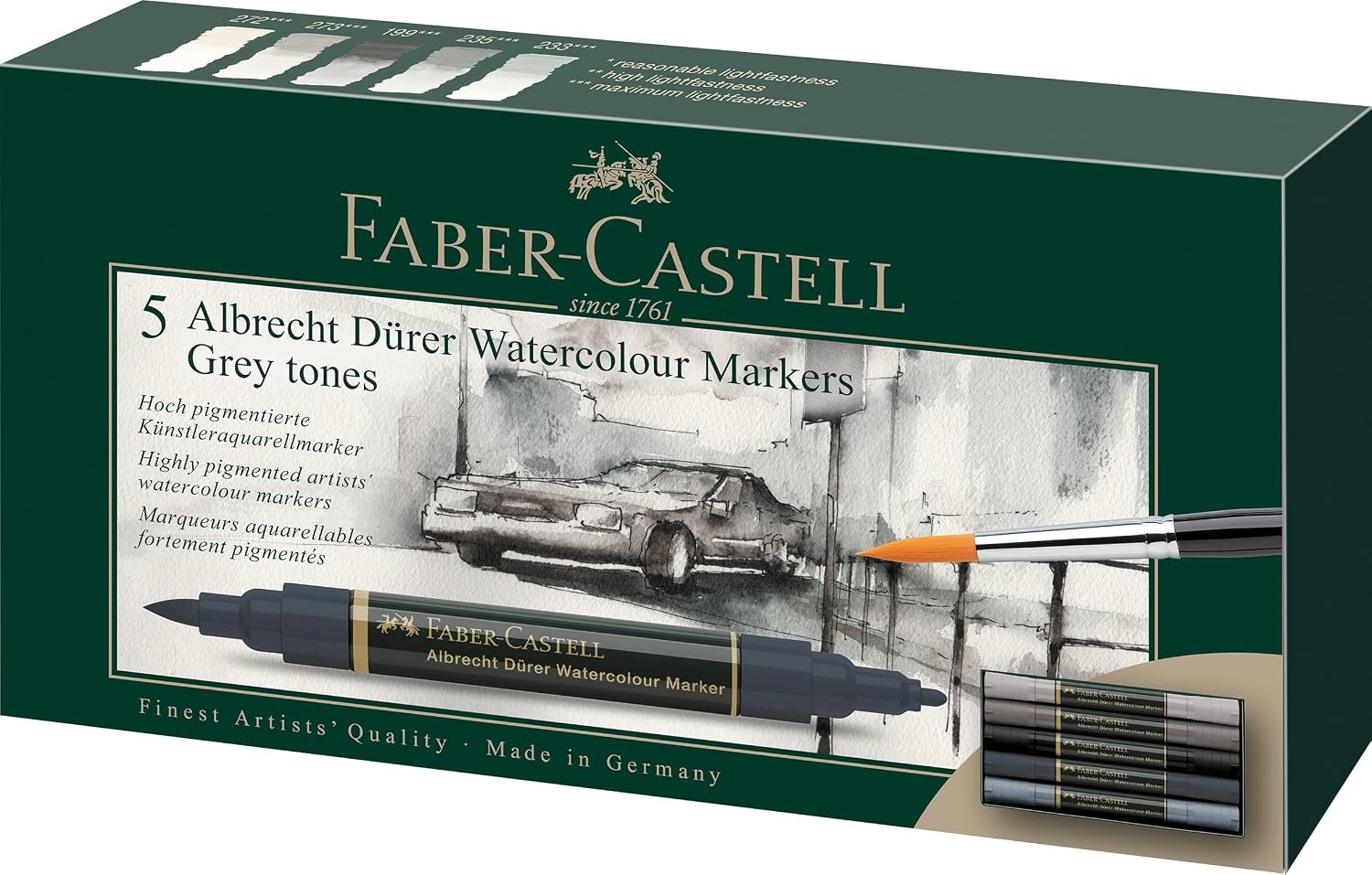 image:imageFaberCastell Albrecht Durer Watercolor Markers  10 Colors Watercolor Brush Markers for Artists5 Count  Grey Tones