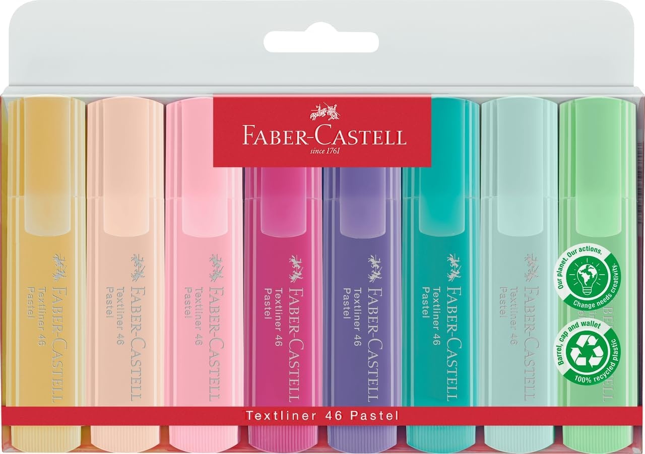 image:imageFaberCastell Pastel Highlighters Set  8 Chisel Tip Highlighter Pens in Assorted Pastel Colors