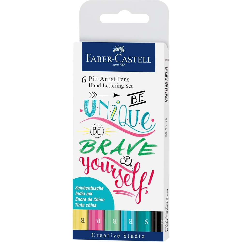 image:imageFaberCastell Pitt Artist Pen Hand Lettering Set  6 Modern Calligraphy and Lettering Markers In Assorted Nibs and Colors Be Unique