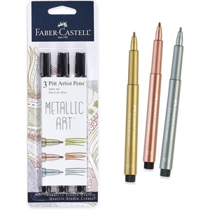 image:imageFaberCastell 4 Pitt Artists Pens  4 India Ink Metallic Markers In Assorted Colors  Bullet Nib3 Count Classic Metallic