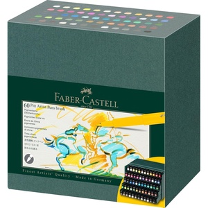 image:imageFaberCastell F167116 Pitt Artist Pen Wallet of 6 with Assorted Tips  Black60 Count Pack of 1