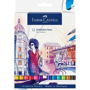 image:imageFaberCastell Goldfaber Aqua Dual Tip Watercolor Markers  12 Watercolor Brush Pens Watercolor Markers for Adults Real Brush Nib and Fineliner Tip Art Markers12 Count Pack of 1