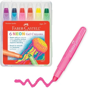 image:imageFaberCastell Neon Gel Crayons 6 Jumbo Drawing Sticks in a Durable Storage Case Toddler Art Supplies for Coloring Twistable Crayons for Kids Drawing Supplies Ages 36 Neon Colors