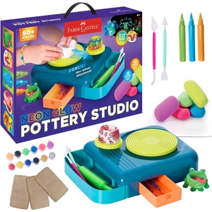 image:imageFaberCastell Neon Glow Pottery Studio Create Your Own Pottery Designs with USBPowered Pottery Wheel Air Dry Clay Neon amp Glow in The Dark Paints Tools amp 50 Craft Supplies for Kids Ages 8Deluxe Starter Bundle