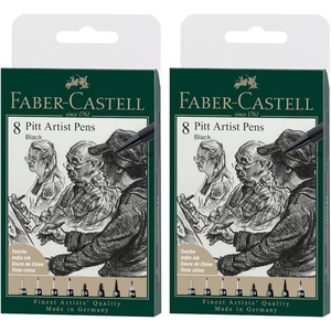 image:imageFaberCastell PITT Artist Pen India Ink Pen  wallet of 8  colour 199 black  XXS S F M B C 15 Fude Hard 1671588 Count Pack of 2