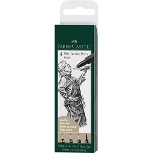 image:imageFaberCastell Pitt Artist Pens  4 Black India Ink Pen Wallet Set  Assorted Nibs Artist Markers SFMB Nib StylesPitt Artist Pen Wallet  Black