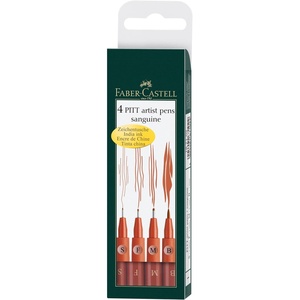 image:imageFaberCastell Pitt Artist Pens  4 Black India Ink Pen Wallet Set  Assorted Nibs Artist Markers SFMB Nib StylesPitt Artist Pen Wallet  Sanguine