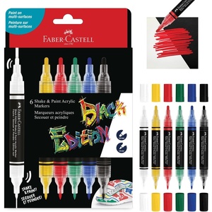 image:imageFaberCastell Shake amp Paint Markers Metallic  6 Count Dual Tip Acrylic Paint Pens Markers Permanent for Clothes Paint Markers for Wood and Art SuppliesClassic